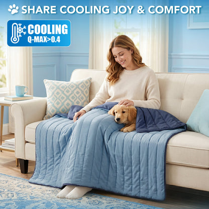 Dog Cooling Mat, Q-Max Pet Cooling Blanket with Thick Cushioning, Self Cooling Pad for Dogs & Cats, Reversible Summer Mat for Crate, Couch, Kennel, Navy/Dusty Blue, Large (40X60)