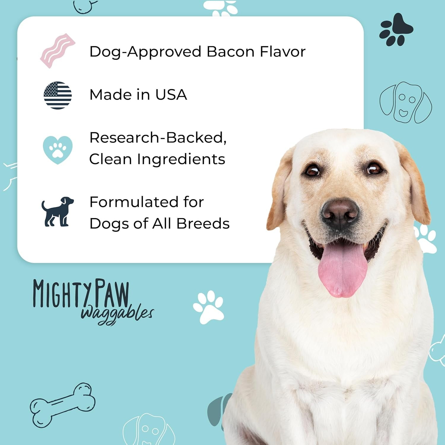 Waggables Allergy & Immune Support for Dogs | Omega 3, Quercetin, Bacon Flavor, 120 Ct