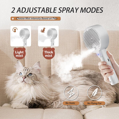 Cat Steam Brush 4-In-1 Pet Spray Comb for Indoor Cats, Rechargeable Steam Brush with Release Button for Long Short Hair Pet Clean Design Tool, White