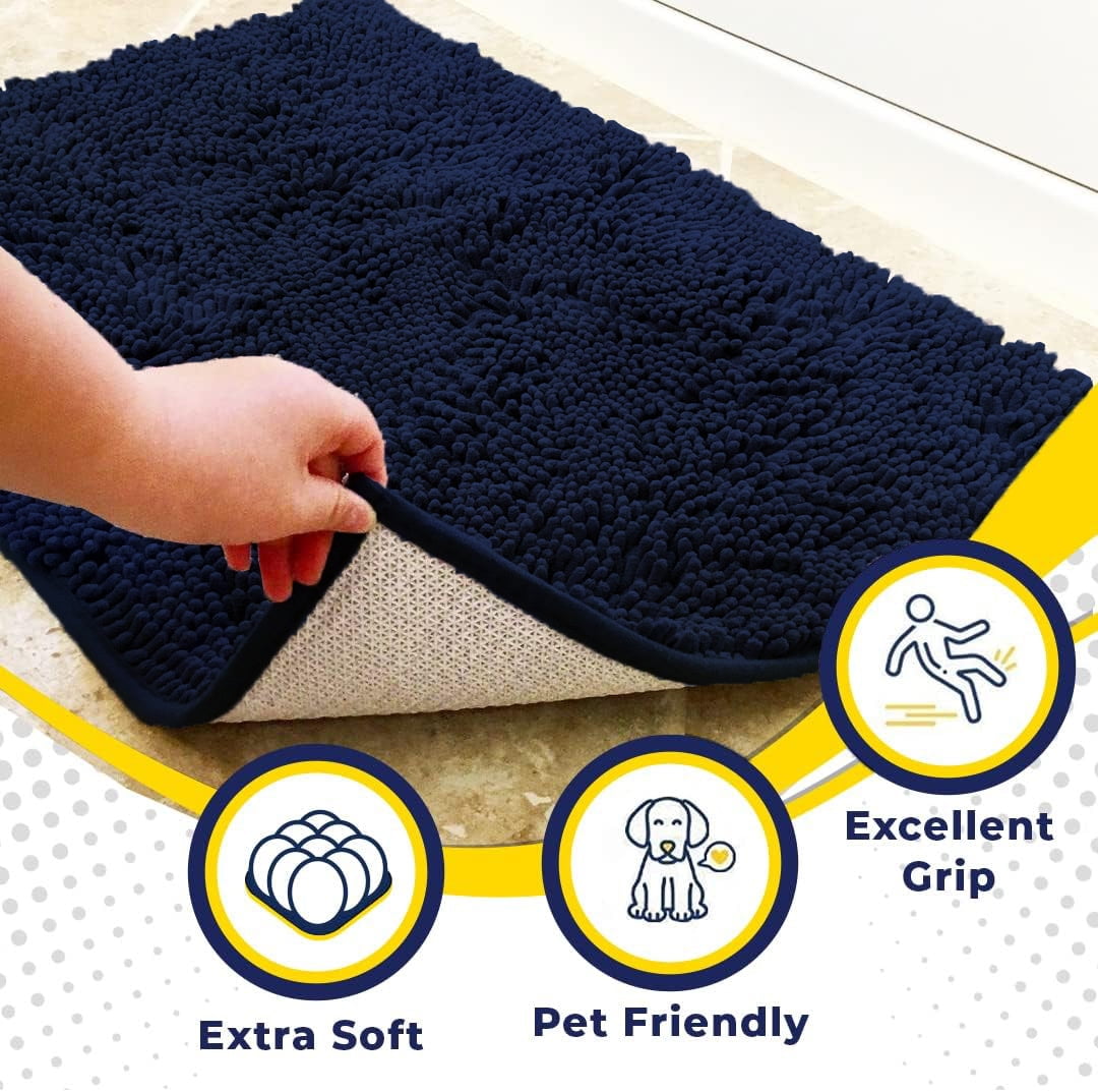 ® | Super Absorbent Door Mat Indoor, Microfiber Quick Dry Chenille Entryway Rug, Non-Slip Front Door Mat, Indoor Mats for Entryway, Machine Washable Pet Rug, Navy Blue 24"X36"