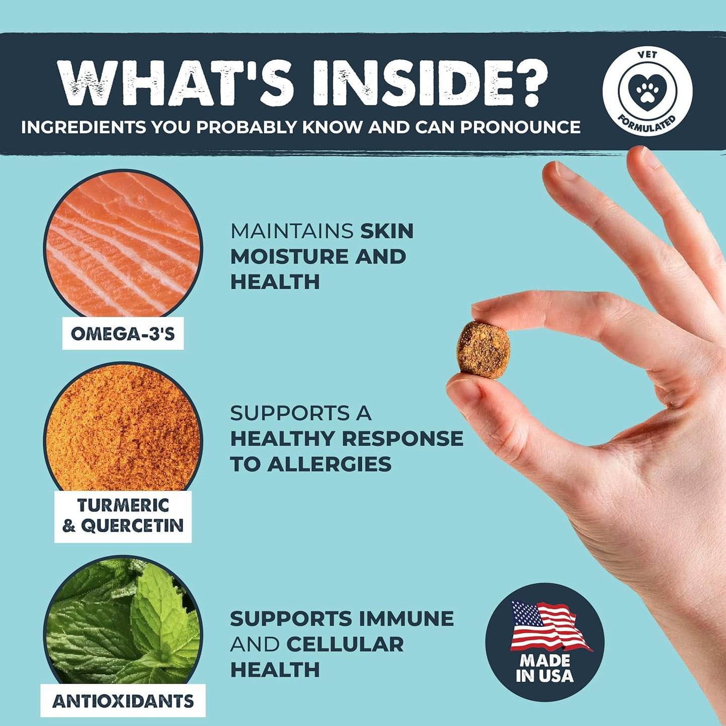 Waggables Allergy & Immune Support for Dogs | Omega 3, Quercetin, Bacon Flavor, 120 Ct