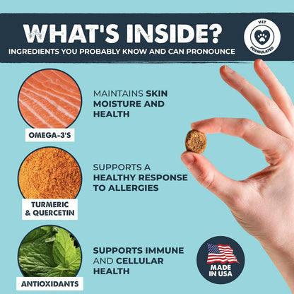 Waggables Allergy & Immune Support for Dogs | Omega 3, Quercetin, Bacon Flavor, 120 Ct