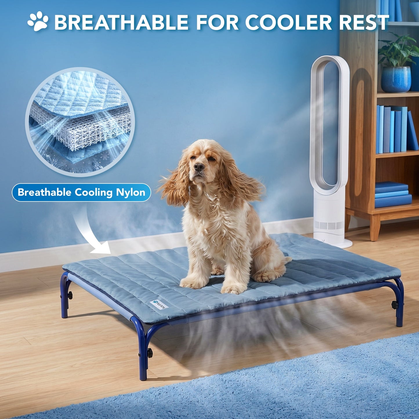 Dog Cooling Mat, Q-Max Pet Cooling Blanket with Thick Cushioning, Self Cooling Pad for Dogs & Cats, Reversible Summer Mat for Crate, Couch, Kennel, Navy/Dusty Blue, Large (40X60)