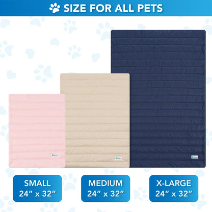 Dog Cooling Mat, Q-Max Pet Cooling Blanket with Thick Cushioning, Self Cooling Pad for Dogs & Cats, Reversible Summer Mat for Crate, Couch, Kennel, Navy/Dusty Blue, Large (40X60)