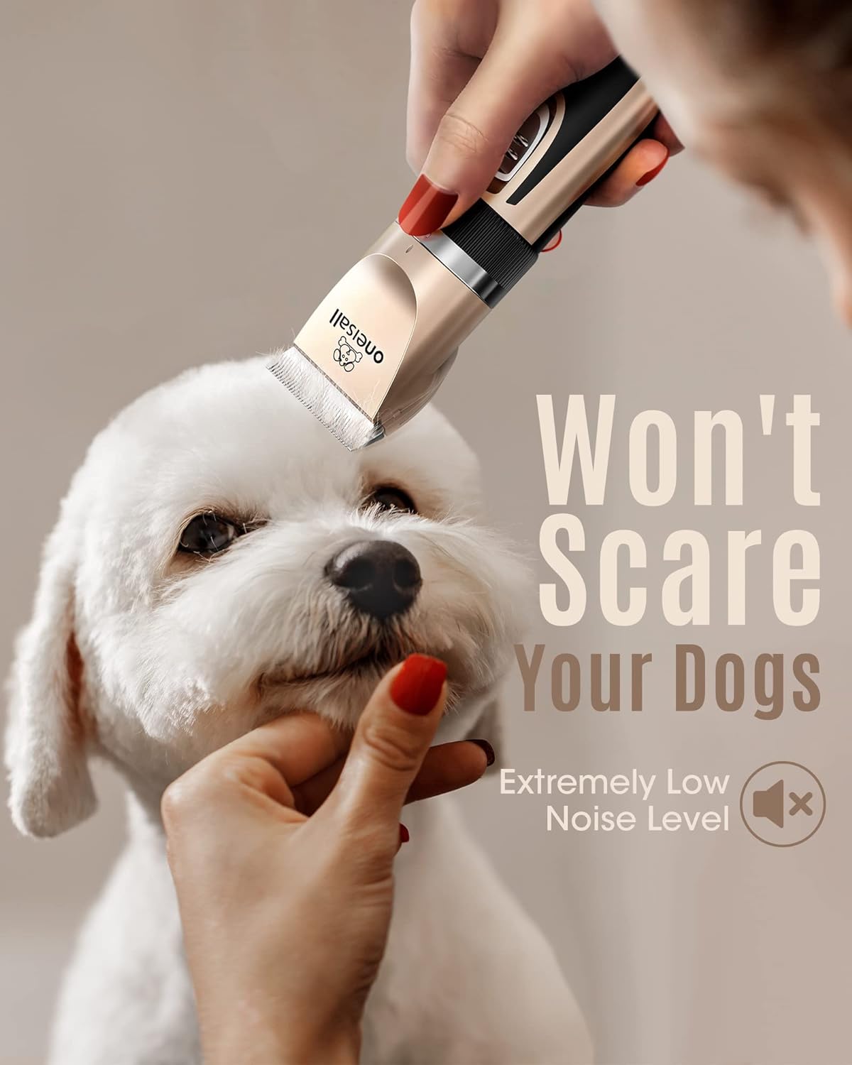 Dog Clippers Low Noise, 2-Speed Quiet Dog Grooming Kit Rechargeable Cordless Pet Hair Clipper Trimmer Shaver for Small and Large Dogs Cats Animals (Gold)