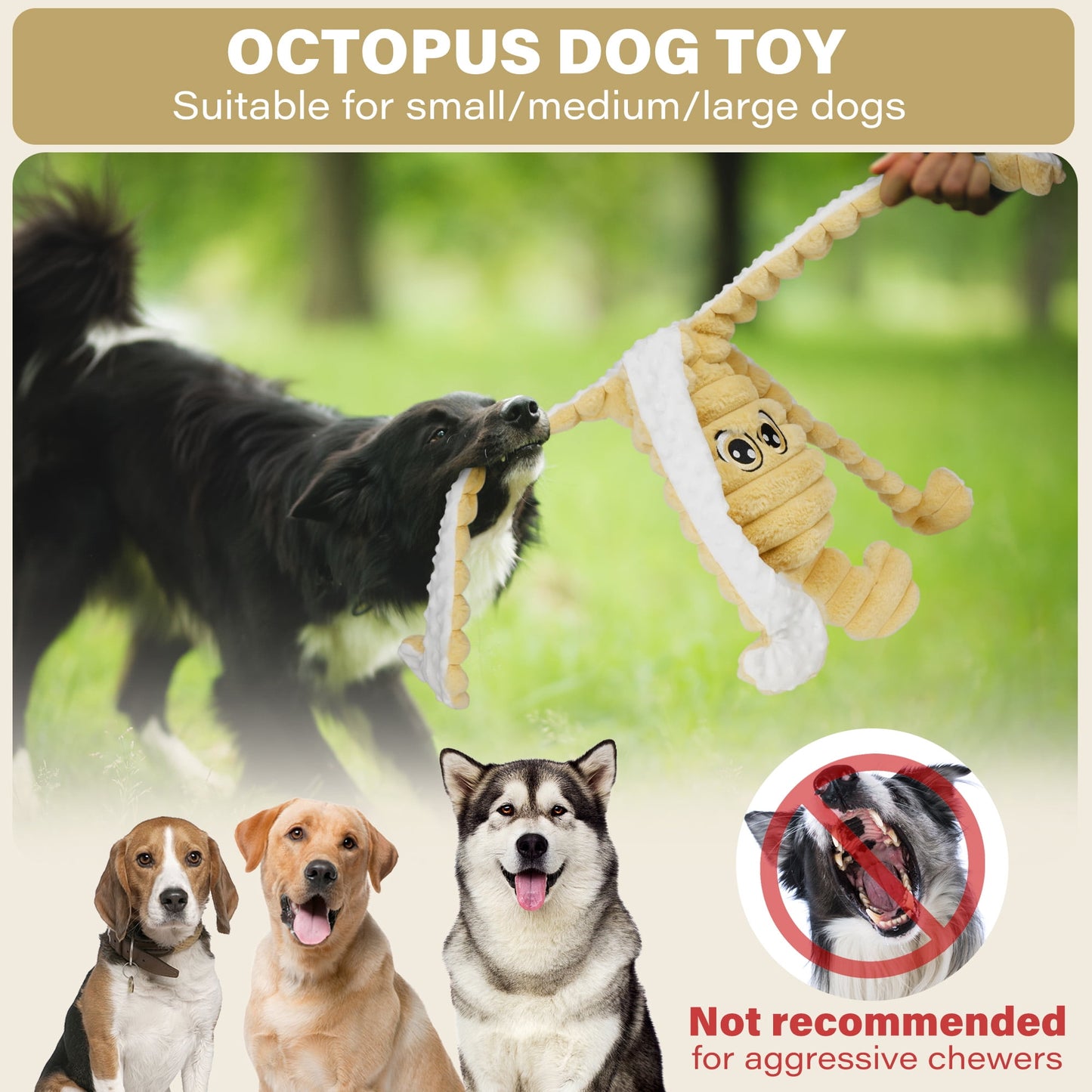 Dog Toys for Large Dogs, 27" Large Crinkle Squeaky Dog Toy, Plush Octopus Dog Chew Toy