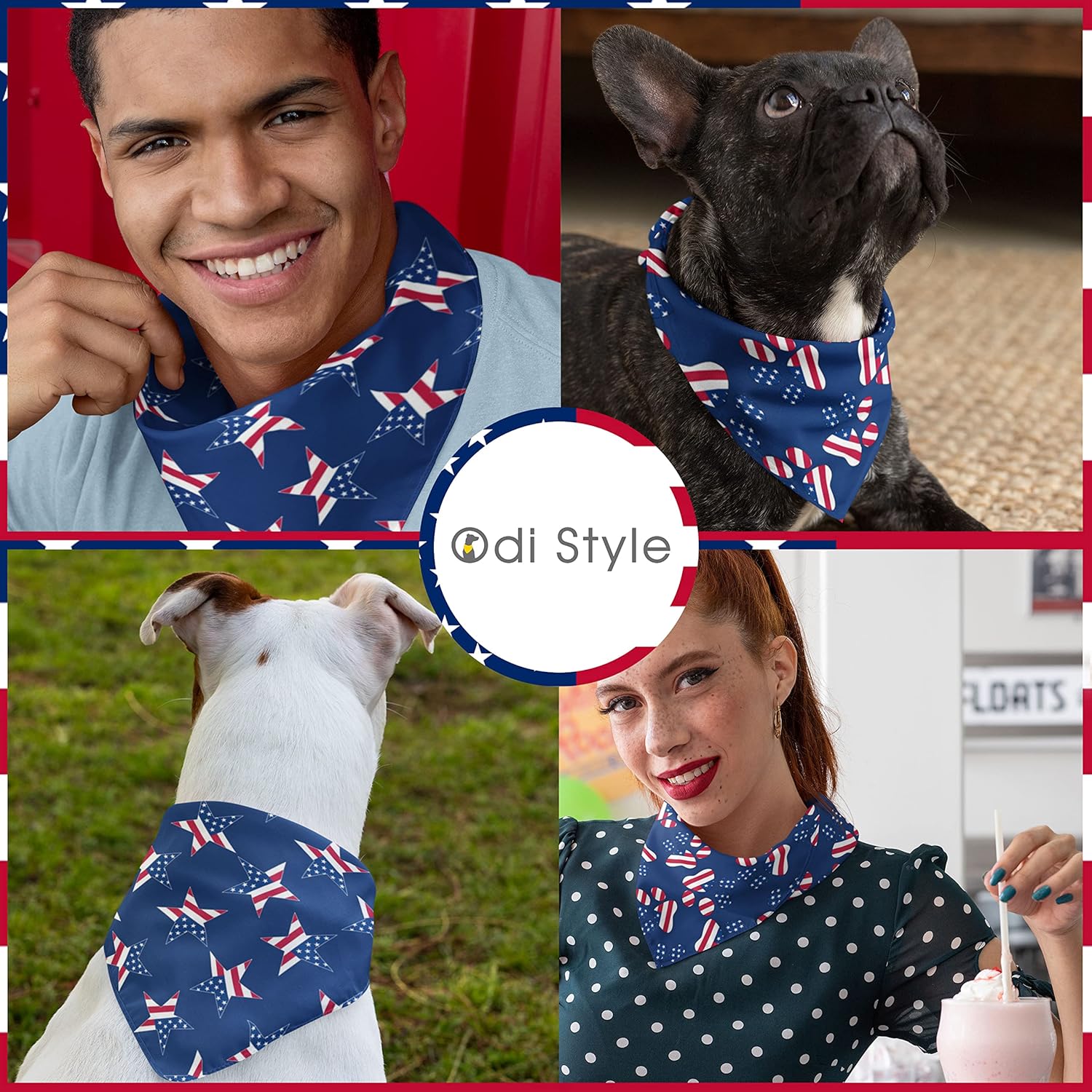 4Th of July Dog Bandana - 2 Pack American Flag Dog Bandanas for Medium and Large Dogs, Patriotic USA Independence Day Dog Puppy Collar Scarf for Dogs, Puppies, Paw and Star Print (Large)