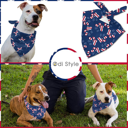 4Th of July Dog Bandana - 2 Pack American Flag Dog Bandanas for Medium and Large Dogs, Patriotic USA Independence Day Dog Puppy Collar Scarf for Dogs, Puppies, Paw and Star Print (Large)