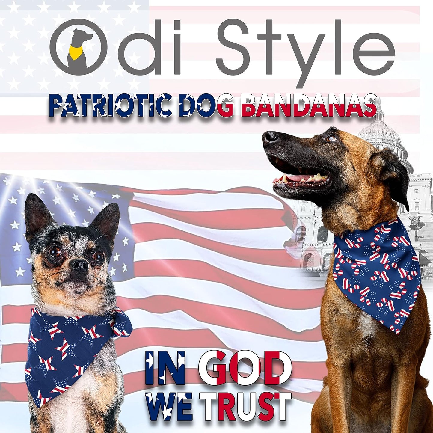 4Th of July Dog Bandana - 2 Pack American Flag Dog Bandanas for Medium and Large Dogs, Patriotic USA Independence Day Dog Puppy Collar Scarf for Dogs, Puppies, Paw and Star Print (Large)