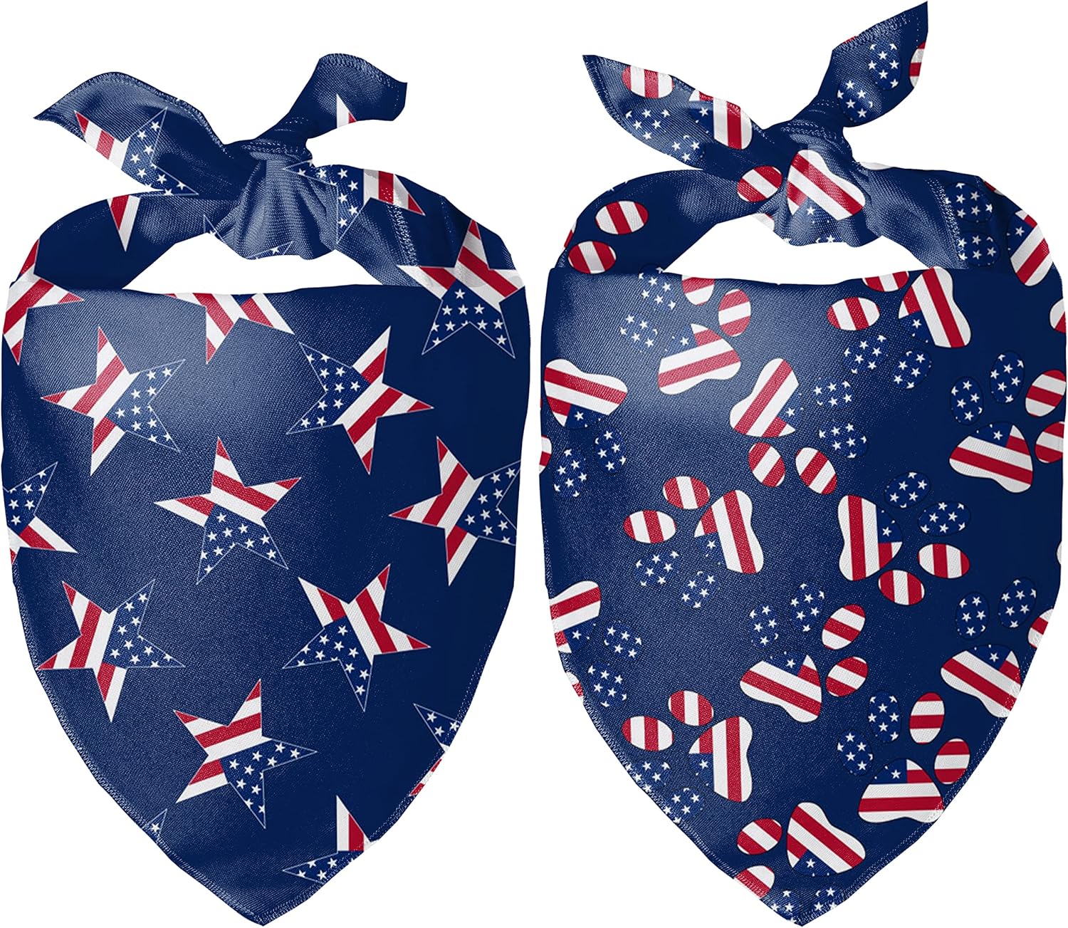 4Th of July Dog Bandana - 2 Pack American Flag Dog Bandanas for Medium and Large Dogs, Patriotic USA Independence Day Dog Puppy Collar Scarf for Dogs, Puppies, Paw and Star Print (Large)