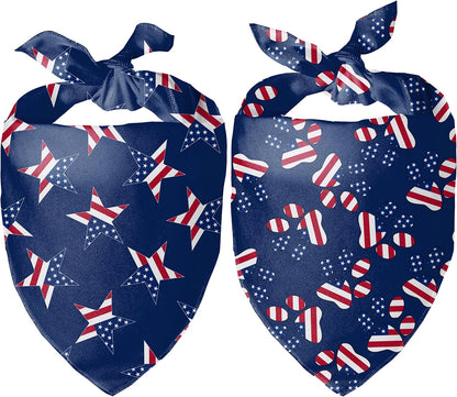 4Th of July Dog Bandana - 2 Pack American Flag Dog Bandanas for Medium and Large Dogs, Patriotic USA Independence Day Dog Puppy Collar Scarf for Dogs, Puppies, Paw and Star Print (Large)
