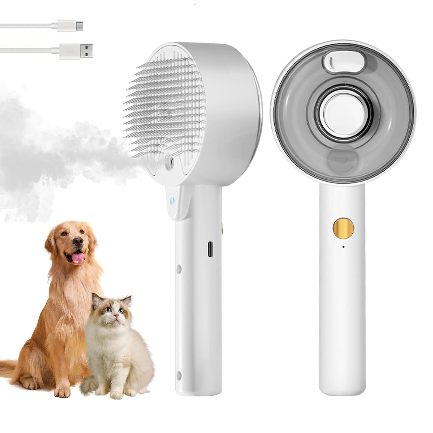 Cat Steam Brush 4-In-1 Pet Spray Comb for Indoor Cats, Rechargeable Steam Brush with Release Button for Long Short Hair Pet Clean Design Tool, White