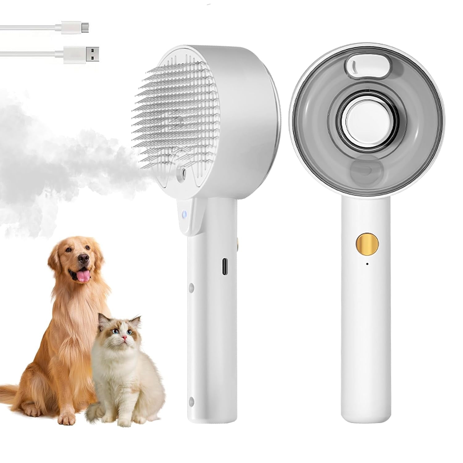 Cat Steam Brush 4-In-1 Pet Spray Comb for Indoor Cats, Rechargeable Steam Brush with Release Button for Long Short Hair Pet Clean Design Tool, White