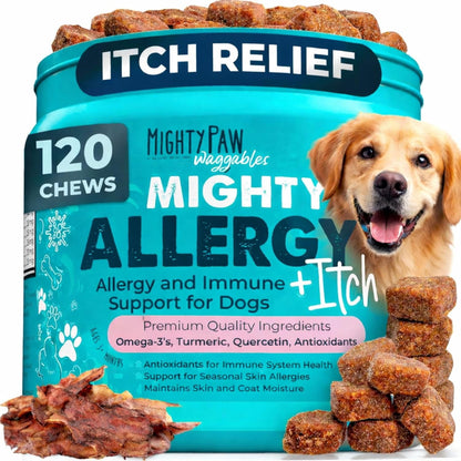 Waggables Allergy & Immune Support for Dogs | Omega 3, Quercetin, Bacon Flavor, 120 Ct