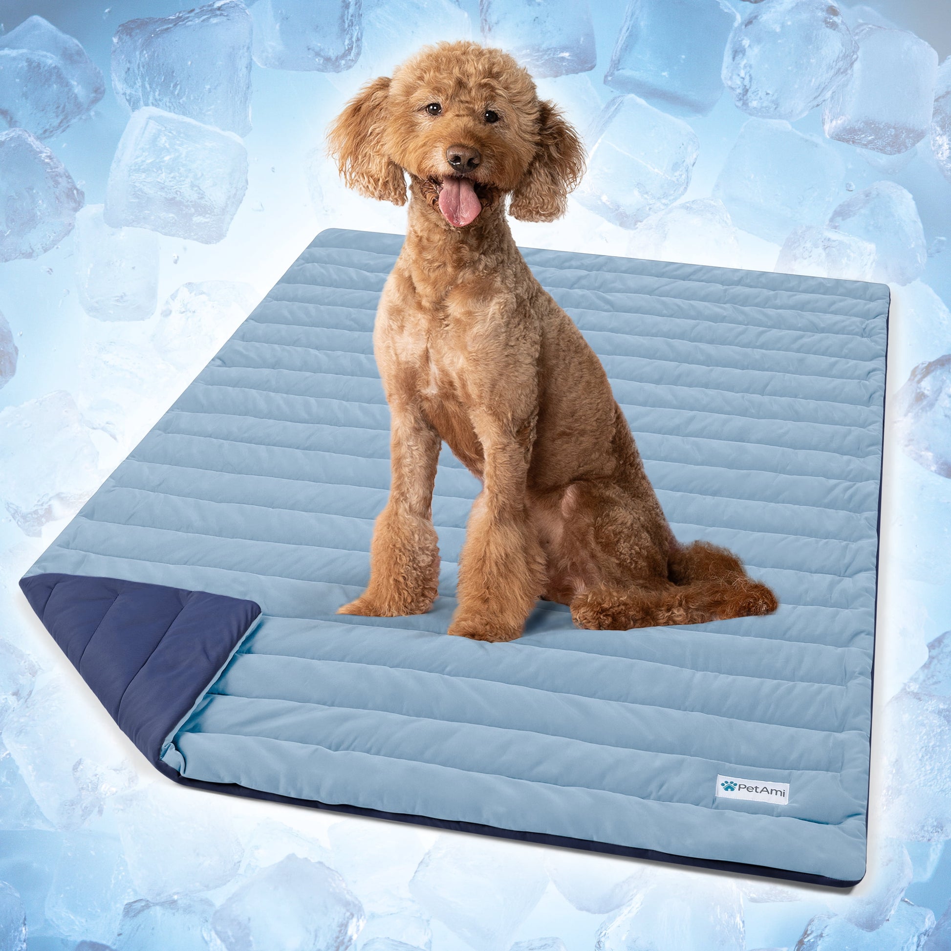 Dog Cooling Mat, Q-Max Pet Cooling Blanket with Thick Cushioning, Self Cooling Pad for Dogs & Cats, Reversible Summer Mat for Crate, Couch, Kennel, Navy/Dusty Blue, Large (40X60)