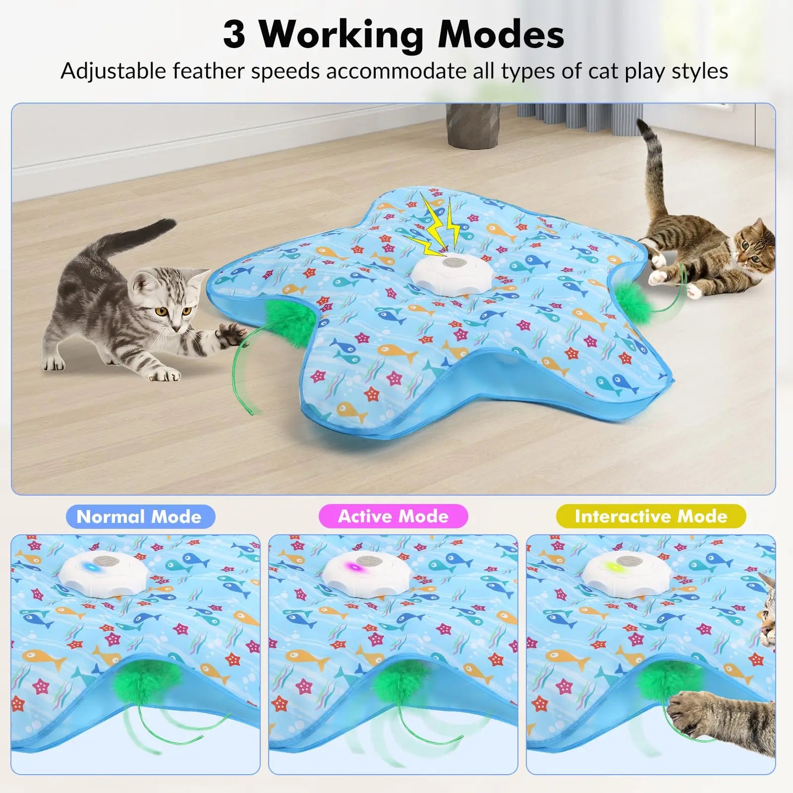 Interactive Cat Toys Rechargeable,Durable Hide and Seek Cat Toys with Moving Concealed Feathers,Automatic Cat Kitten Toy for Cat