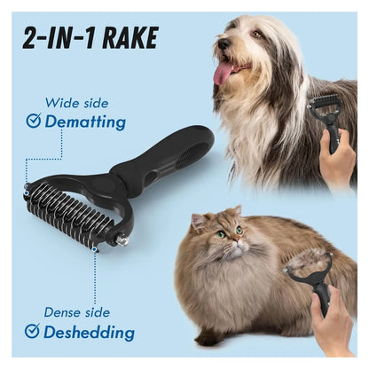 Pet Grooming Brush and Metal Comb Combo, Cat Brush Dog Brush Removal, Undercoat Rake, Pet Grooming Supplies, Long-Haired Pet