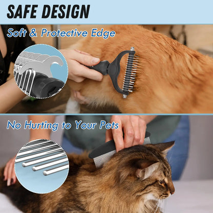 Pet Grooming Brush and Metal Comb Combo, Cat Brush Dog Brush Removal, Undercoat Rake, Pet Grooming Supplies, Long-Haired Pet