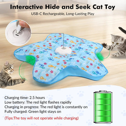 Interactive Cat Toys Rechargeable,Durable Hide and Seek Cat Toys with Moving Concealed Feathers,Automatic Cat Kitten Toy for Cat