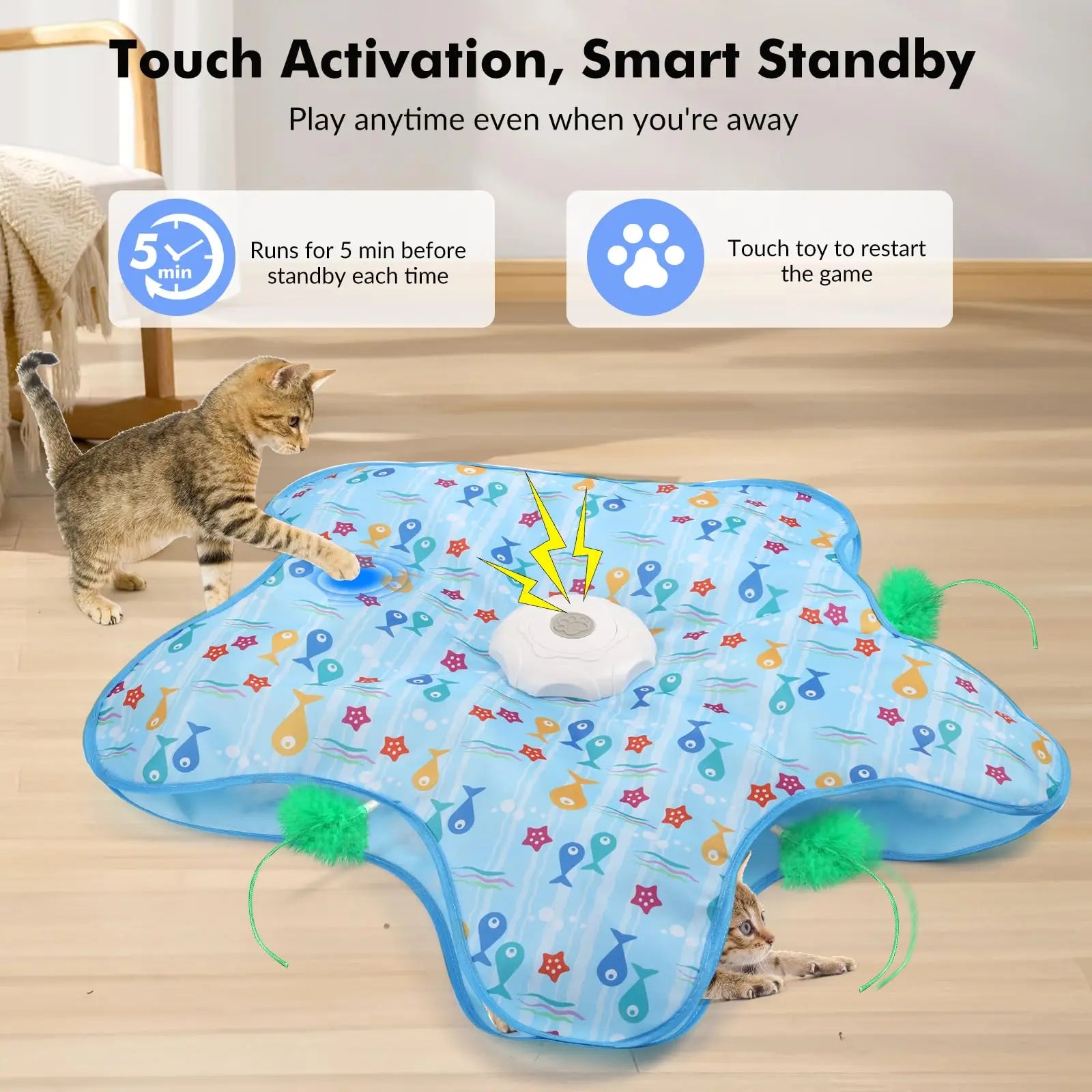 Interactive Cat Toys Rechargeable,Durable Hide and Seek Cat Toys with Moving Concealed Feathers,Automatic Cat Kitten Toy for Cat
