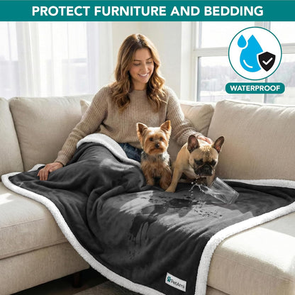 Waterproof Dog Blanket for Couch, Pee Proof Fleece Reversible Pet Throw, Furniture Protector for Bed Sofa Kennel, Soft Washable Cover for Small Medium Dog Puppy Cat, 29X40 Grey