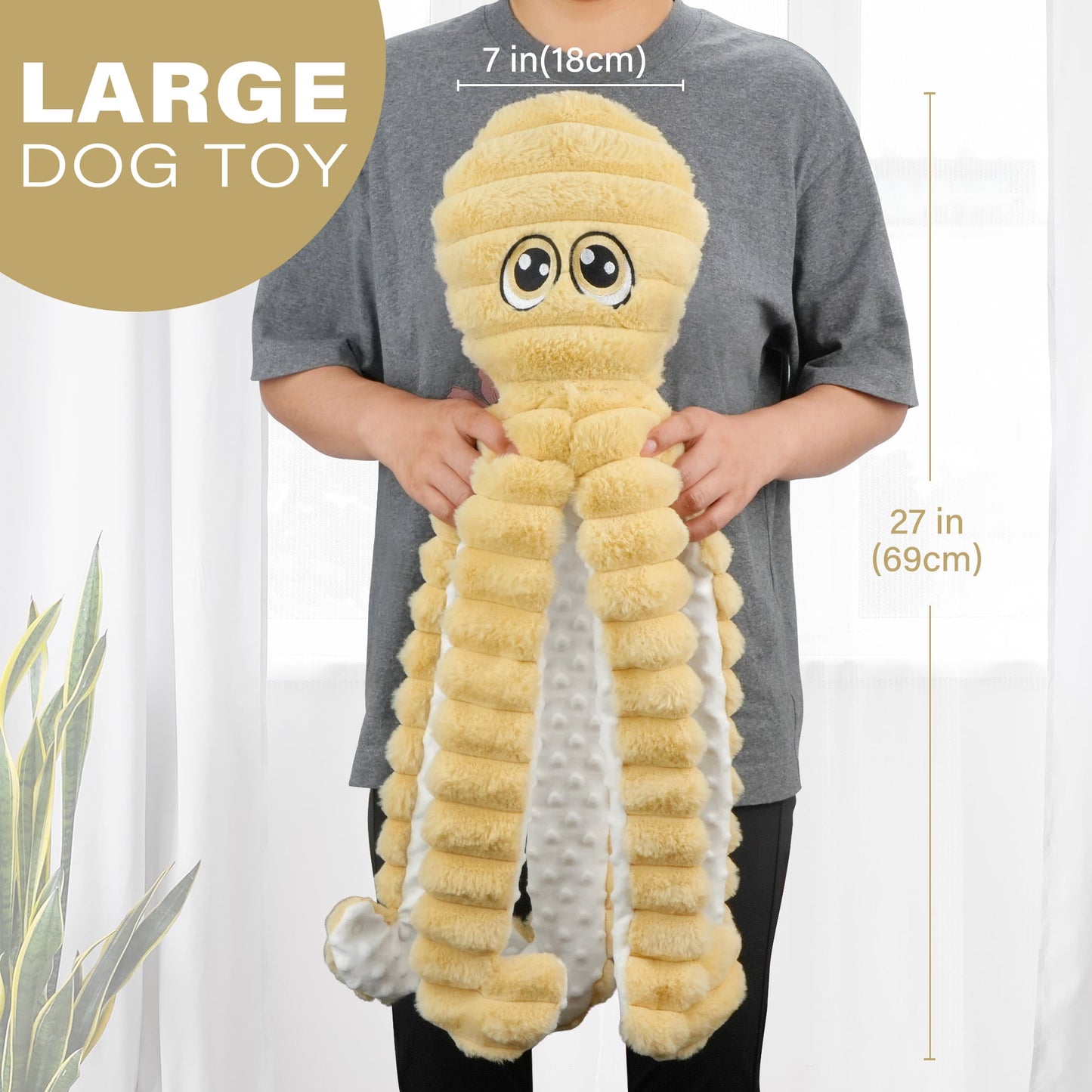 Dog Toys for Large Dogs, 27" Large Crinkle Squeaky Dog Toy, Plush Octopus Dog Chew Toy
