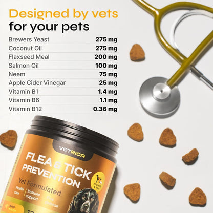 Flea and Tick Prevention for Dogs Dog Flea Treatment Chews Immune Support Flea and Tick Chewables for Dogs Dog Flea & Tick Control Supplement All Breeds & Ages Vet Formulated Soft Treats