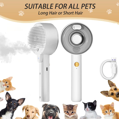 Cat Steam Brush 4-In-1 Pet Spray Comb for Indoor Cats, Rechargeable Steam Brush with Release Button for Long Short Hair Pet Clean Design Tool, White