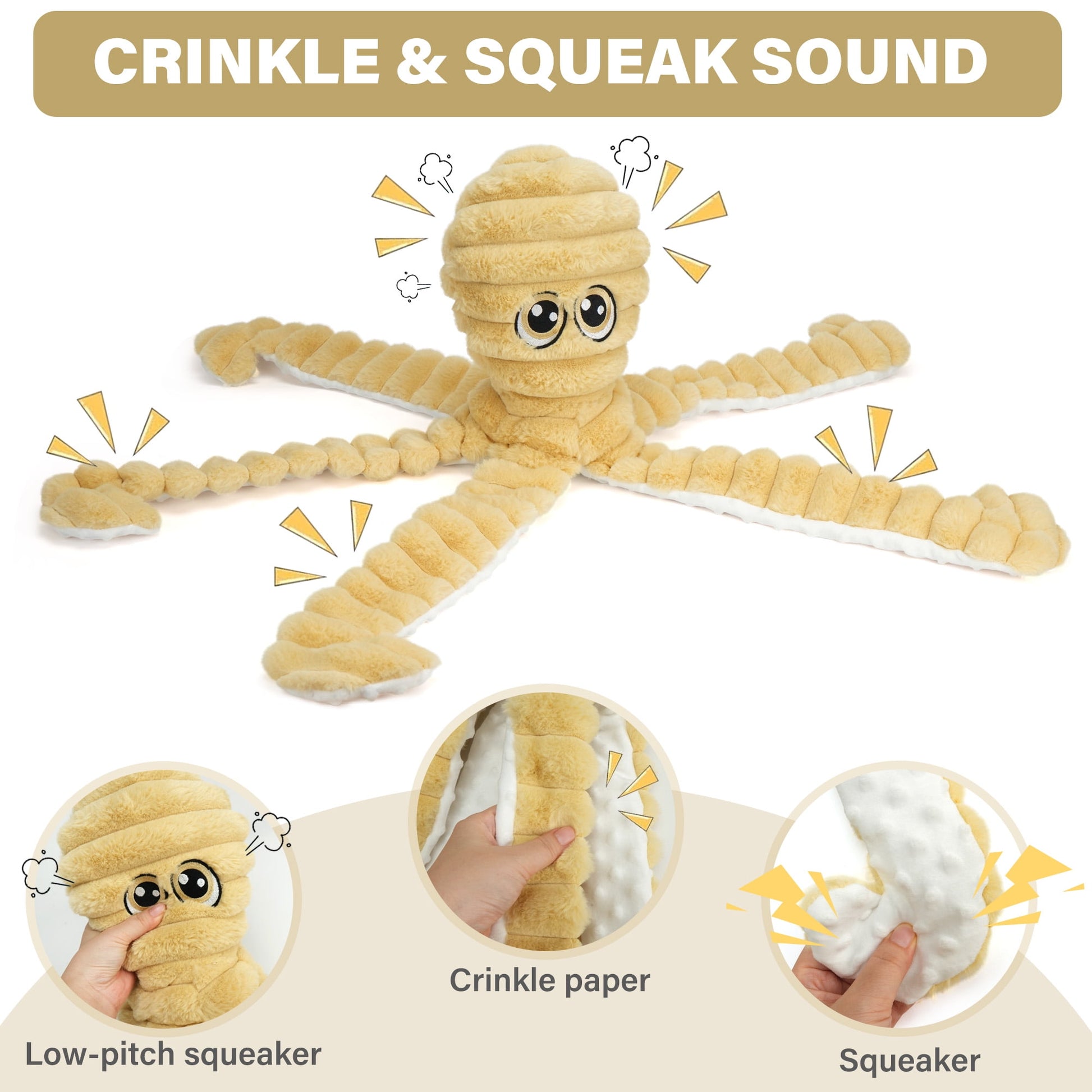Dog Toys for Large Dogs, 27" Large Crinkle Squeaky Dog Toy, Plush Octopus Dog Chew Toy